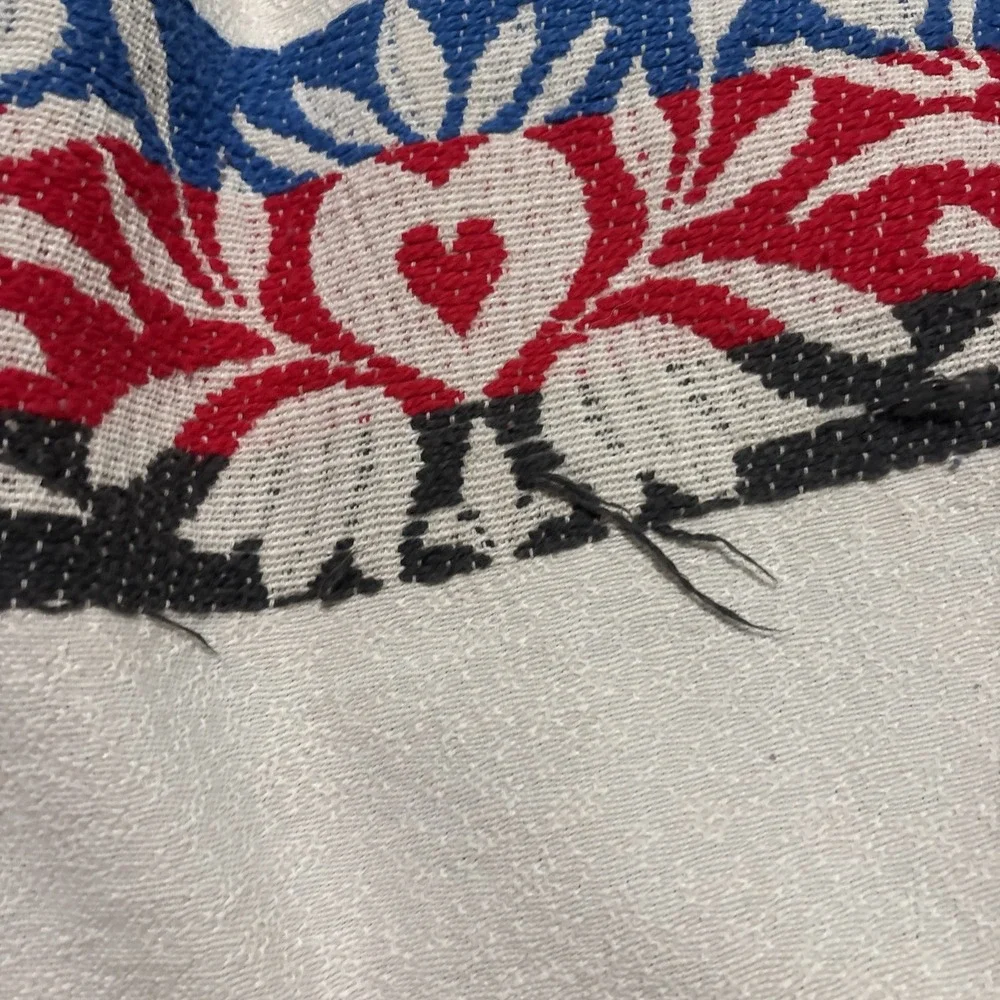 Vintage Embroidered Red White Blue King Size Bedspread 76